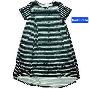NWT NEW LuLaRoe Carly Dark Green White Striped Swing Dress High Low Flowy